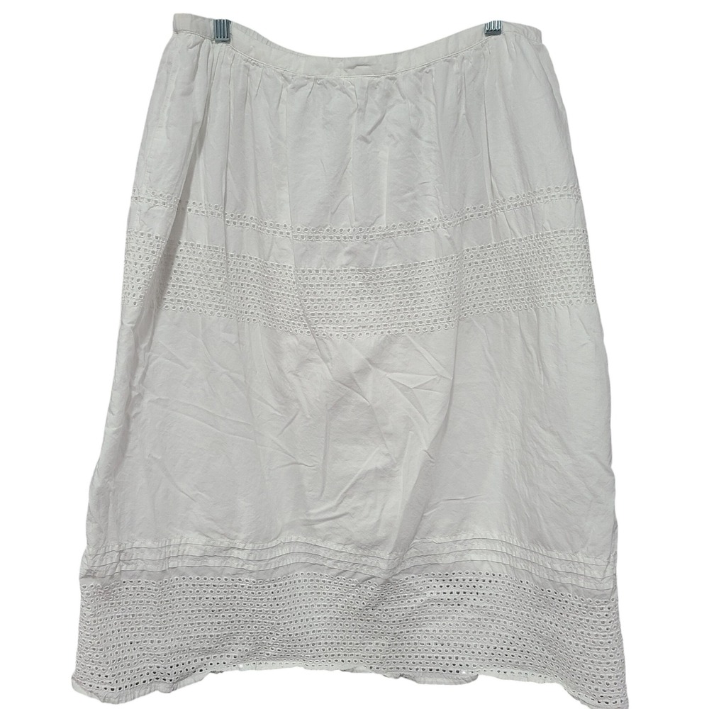 Old Navy White Eyelet Lace Tiered Midi Skirt Cotton Boho Large